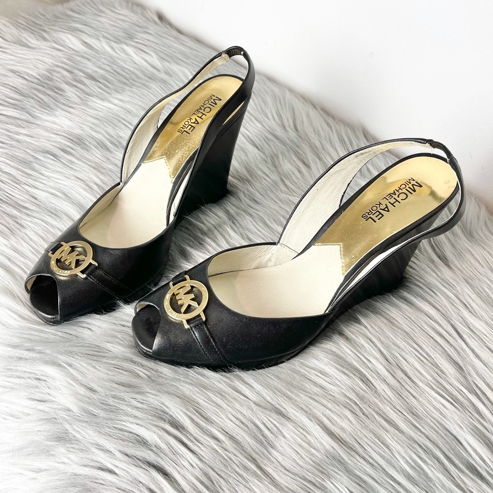 Michael Kors Rochelle Slingback Peep Wedge Pumps